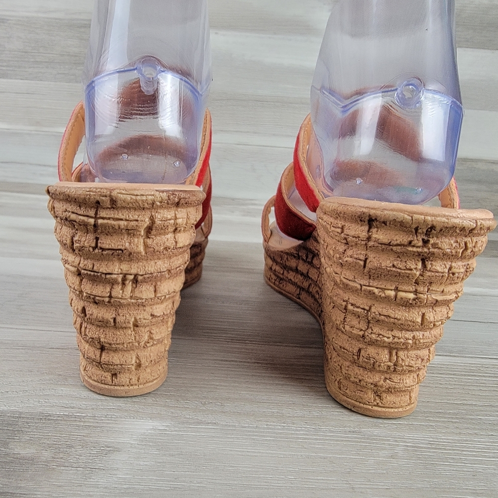 Mariella Red Suede Cork Wedge Sandals Women's Size 8 - Picture 7 of 16